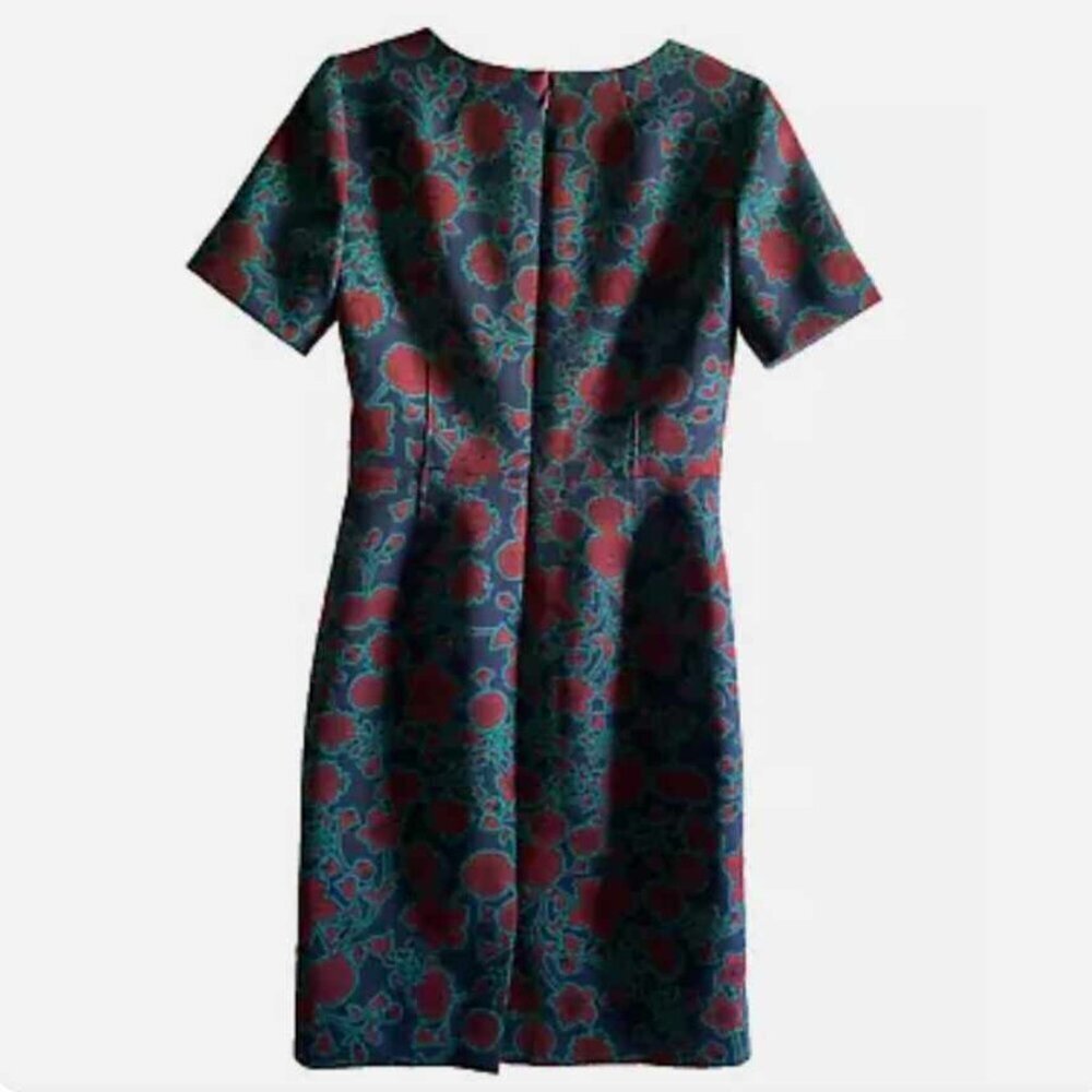J Crew Short-Sleeve Printed Dress - Blue Burgundy Floral Print - Picture 2 of 12